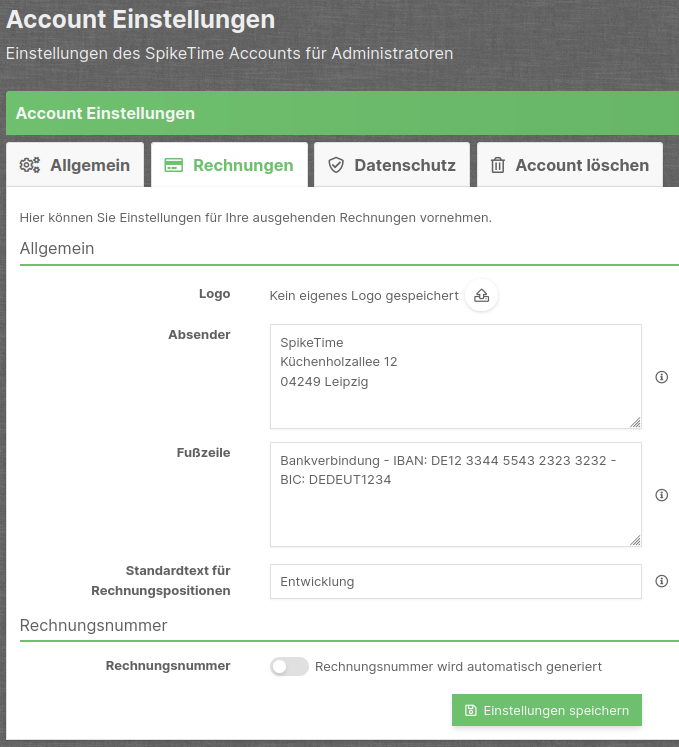 Account-Einstellungen Rechnung