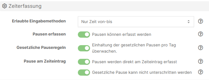 Einstellungen Pausen