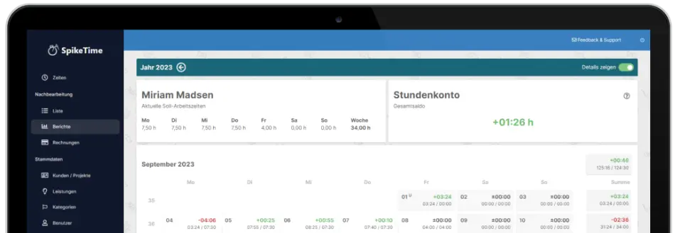 Bild des Arbeitszeitkontos in SpikeTime