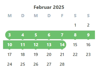 Kalenderansicht mit farbcodierten Abwesenheiten