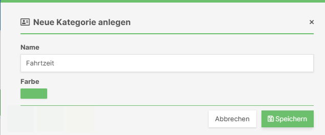 Dialog zum Anlegen einer neuen Kategorie mit Name und Farbe