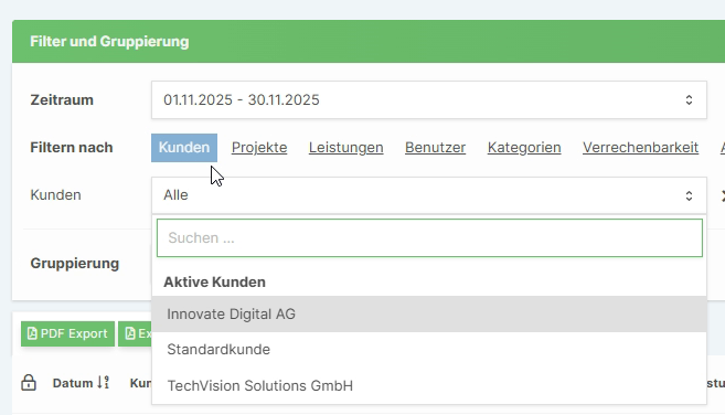 Mehrfachauswahl bei Kunden-Filter