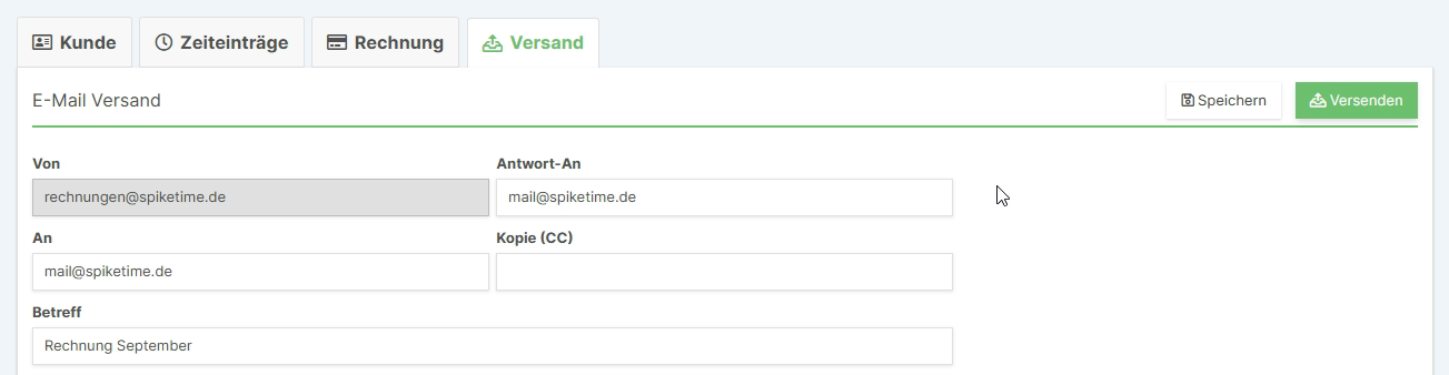Export-Optionen für Rechnungen