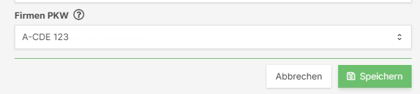 Zusatzfeld Firmen-PKW in der Zeiteingabe mit Auswahlmöglichkeiten